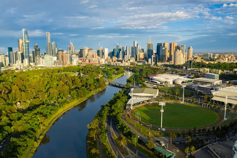Melbourne aerial greenspace city view buildings